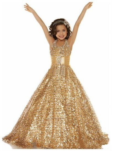 Gold A-line Prom Dress for Little Princess